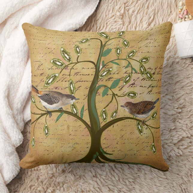 Coussin Famille personnalisée Date établie et oiseaux (Couverture)