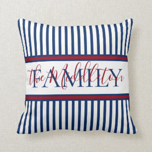 Coussin Famille personnalisée rouge de rayure blanche et