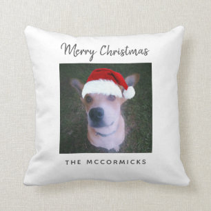 Coussin Famille photo de chien de Noël mignon Nom personn