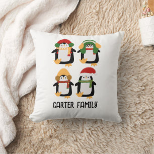 Coussin Famille Pingouin de Noël Aquarelle