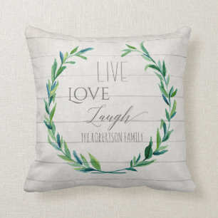 Coussin Famille rustique moderne de guirlande d'aquarelle