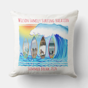 Coussin Famille Summer Beach Vacation Photos sur Surfboard
