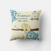 Coussin Famille Teal Damask Oiseau Amour Cage à oiseaux Ét (Verso)