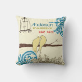 Coussin Famille Teal Damask Oiseaux Amoureux Cage à Oiseau (Recto)