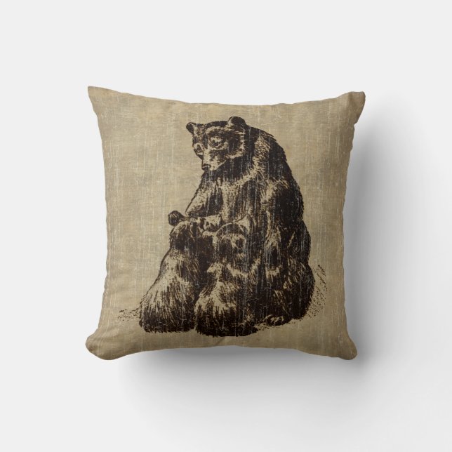 Coussin Famille vintage d'ours (Recto)