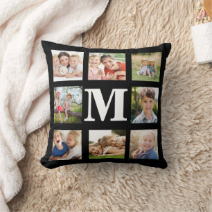 Coussin Family 8 Photo Collage Keepsake Black White