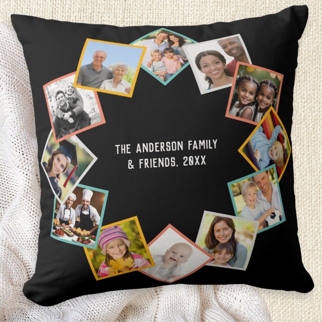 Coussin Family Friends Custom Collage Gallery Multi Photo (Create your own throw pillow, featuring photos of your family and friends, with text of your choice)