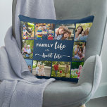 Coussin Family Life est la Best Life Blue Grey 10 Photo<br><div class="desc">Coussin photo personnalisé avec citation de famille et 10 de vos photos préférées. Le texte dit "la vie de famille est la meilleure vie" et vous pouvez modifier le mot "FAMILLE" si vous le souhaitez (par exemple Maman / Papa / Plage etc). Le modèle photo est mis en place pour...</div>