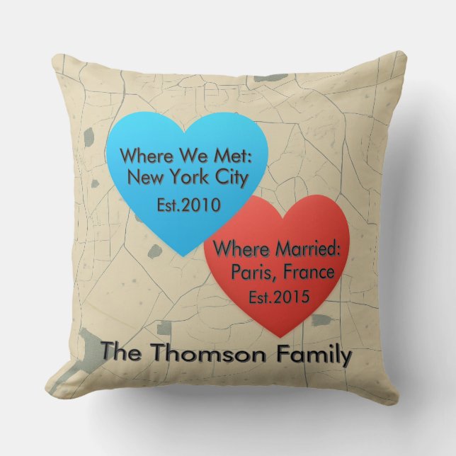 Coussin Family Love Journey Pillow – Personalized Map Hear (Recto)