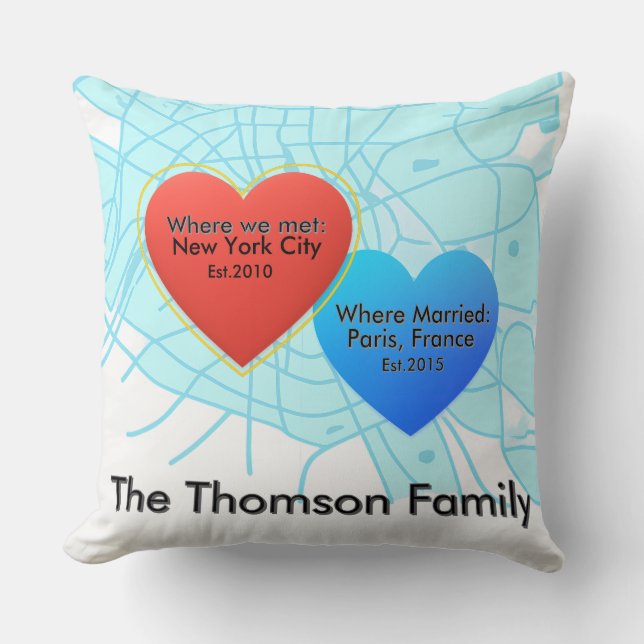 Coussin Family Love Journey Pillow – Personalized Map Hear (Recto)