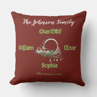 Coussin Family Name Wreath Festive red throw pillow