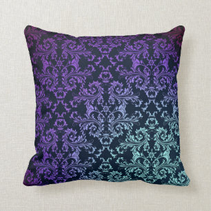 Coussin FAncy Damask Turquoise bleu pourpre noir