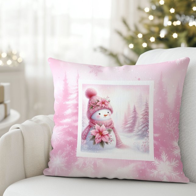 Coussin Fancy Pinkmas Snowman Pastel Winter Kids Pillow (Fancy Pinkmas Snowman Pastel Winter Kids Pillow)