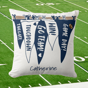 Coussin Fanions personnalisés de jour de match Navy White