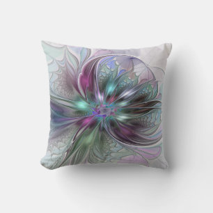 Coussin Fantaisie Abstraite Moderne Fleur Fractale Colorée