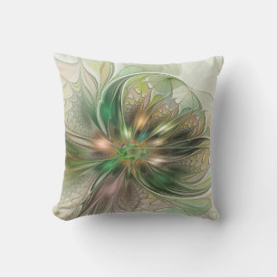 Coussin Fantaisie Abstraite Moderne Fleur Fractale Colorée