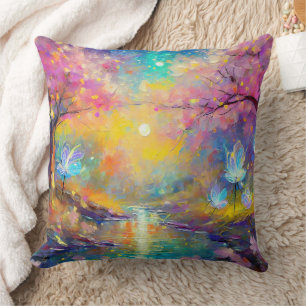 Coussin Fantaisie de cerisiers en fleurs au lever du solei