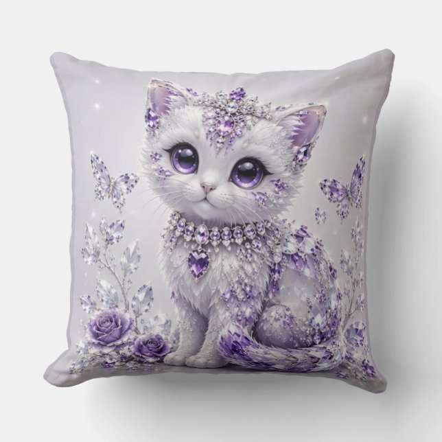 Coussin Fantaisie de chaton royal violet (Recto)