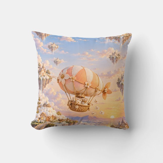 Coussin Fantaisie de dirigeable postal fleuri de pêche (Recto)