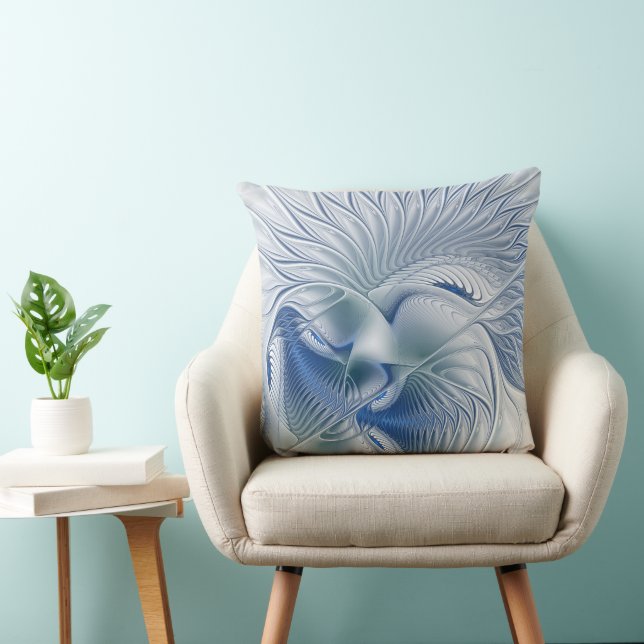 Coussin Fantaisie dynamique Abstrait Tons bleus Art fracta (Chaise)
