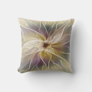 Coussin Fantaisie florale or aubergine Art fractal abstrai