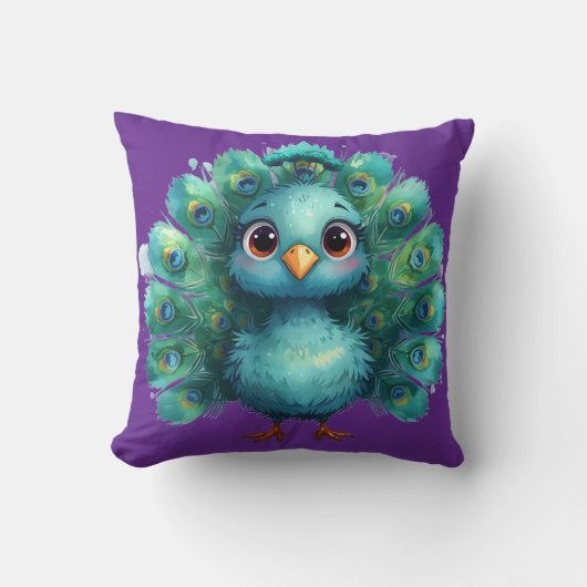 Coussin Fantaisie mignonne Paon bleu fantaisiste (Recto)
