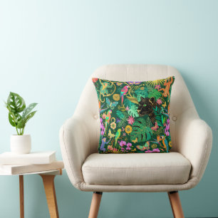 Coussin Fantasie surréaliste exotique dorée de la jungle