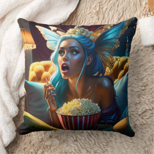 Coussin Fantastique Drôle Belle Fée Regardant un Film