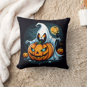 Coussin Fantôme avec des citrouilles brillants à Halloween