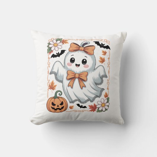 Coussin Fantôme de dentelle effrayant Halloween (Recto)