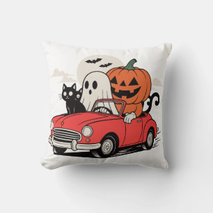 Coussin Fantôme de Halloween Rétro Conduisant une Voiture