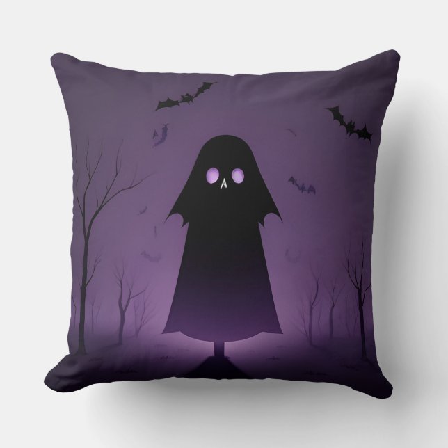 Coussin Fantôme d'Halloween avec chauves-souris (Recto)