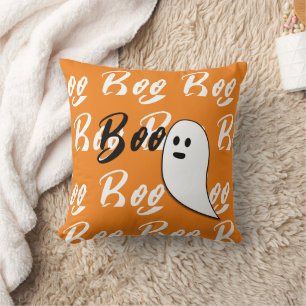 Coussin Fantôme Halloween noir blanc orange boo
