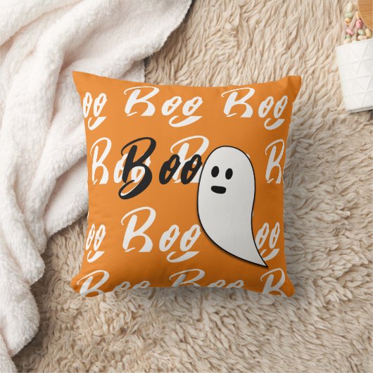 Coussin Fantôme Halloween noir blanc orange boo (Couverture)