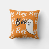 Coussin Fantôme Halloween noir blanc orange boo (Recto)