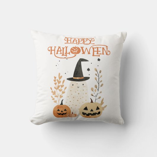 Coussin Fantôme mignon avec Jack—o-lanterne Citrouille Hal (Recto)