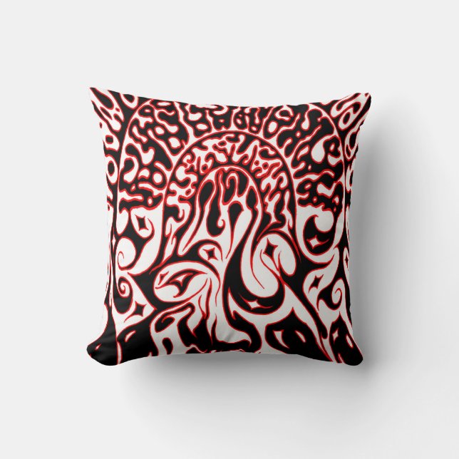 Coussin Fantôme psychédélique - noir blanc et rouge (Recto)