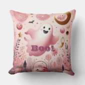 Coussin Fantôme rose Boo Friendly Halloween Citrouille (Recto)