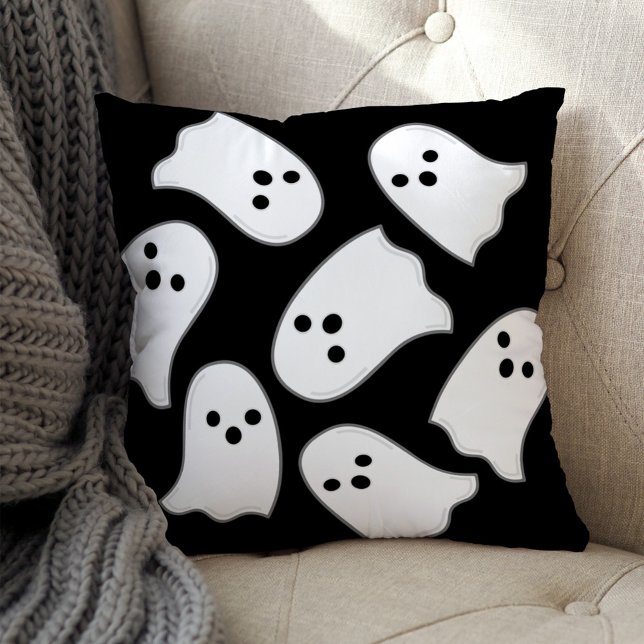 Coussin Fantôme volant Halloween noir et blanc (Créateur téléchargé)