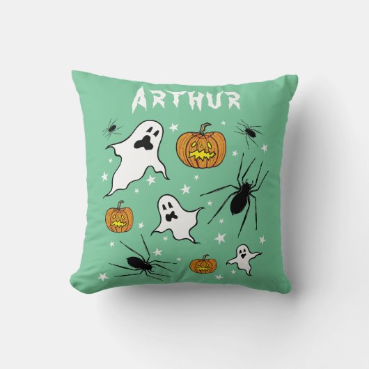 Coussin Fantômes, Citrouilles et araignée d'Halloween pers (Recto)
