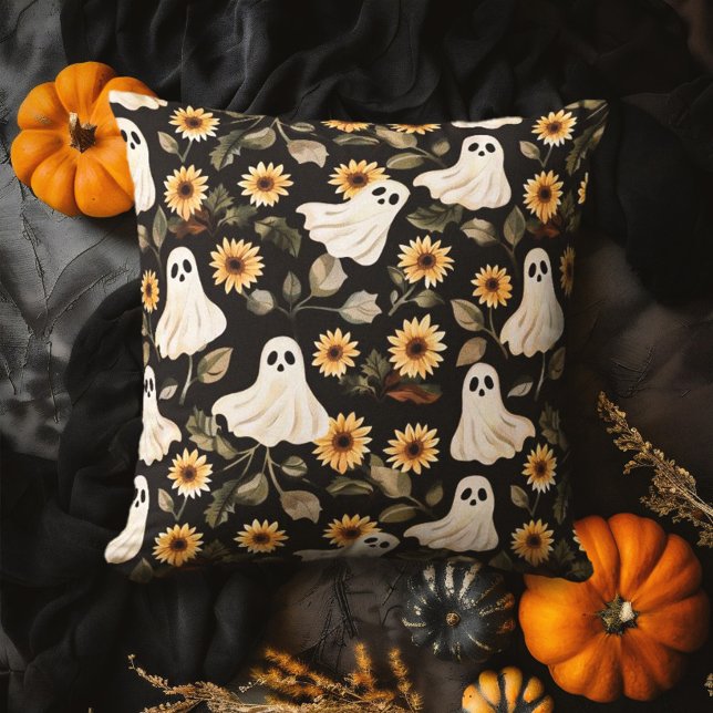 Coussin Fantômes de goth d'été et tournesols Éffrayants (Créateur téléchargé)