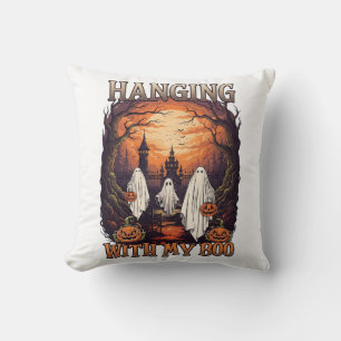 Coussin Fantômes de Halloween suspendus citrouilles pleine