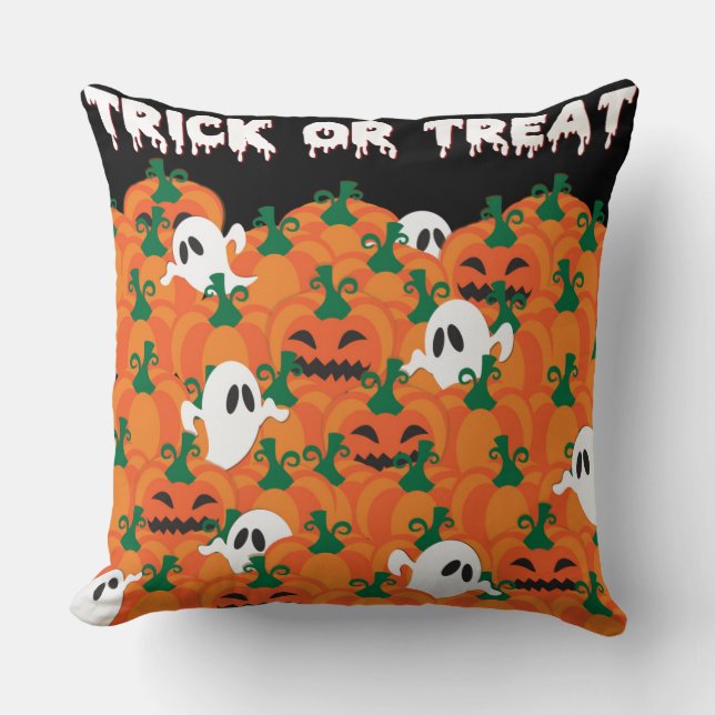 Coussin Fantômes d'Halloween Patch de citrouille hantée (Recto)