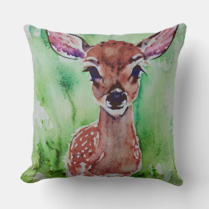 Coussin faon bébé à l'aquarelle