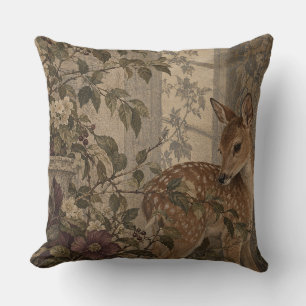 Coussin Faon Botanique Vintage de la Forêt de Cerfs