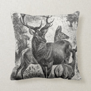 Coussin Faon vintage de daine de mâle d'illustration de