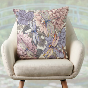 Coussin Farmhouse Floral Lavender Dragonlies roses