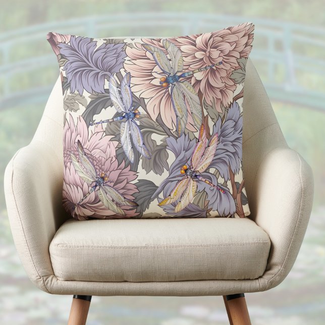 Coussin Farmhouse Floral Lavender Dragonlies roses (Créateur téléchargé)