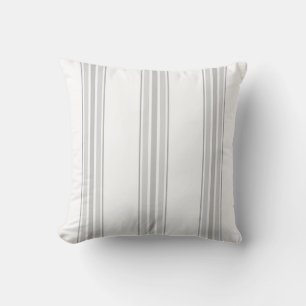 Coussin Farmhouse Ticking Stripes, gris sur blanc