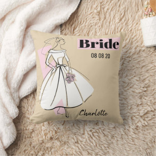 Coussin Fashion Bride Neutral Mariée Date Nom rose retour